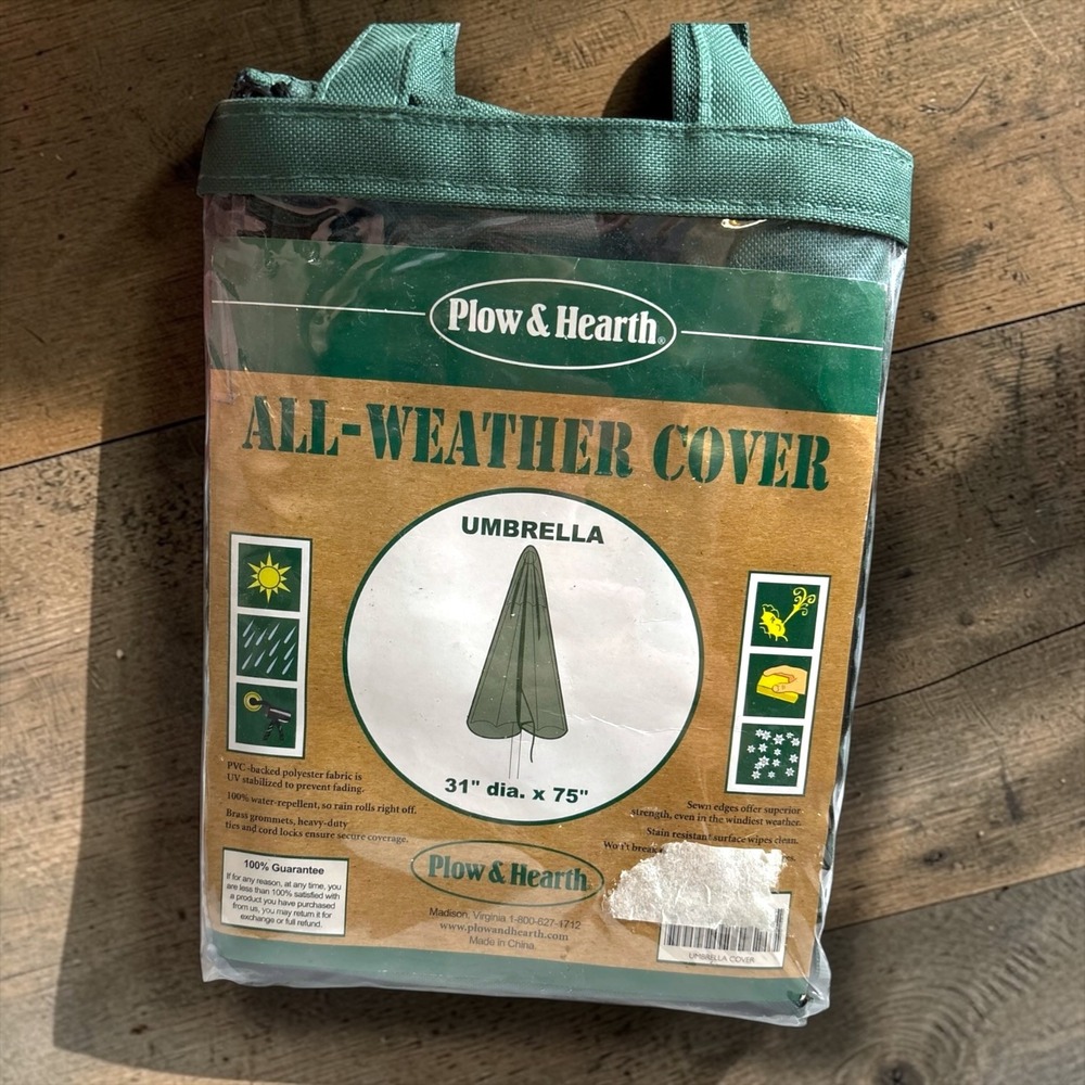 Plow &‎ Hearth All-Weather Umbrella Cover Green UV Stabilized 31 dia x 75